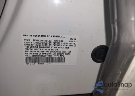 2020 Honda Pilot Awd Ex из США, поврежденный, VIN 5FNYF6H34LB019031